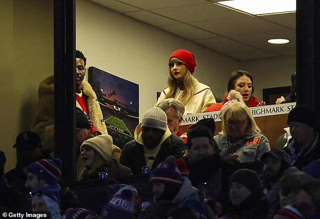 Taylor Swift is seen watching fiance Travis Kelce and the Chiefs in Buffalo in January 2024