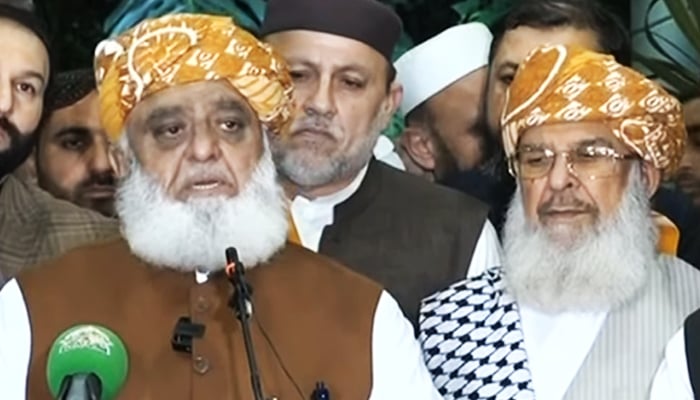 Jamiat Ulema-e-Islam-Fazl (JUI-F) chief Maulana Fazl-ur-Rehman chief speaks during a press conference in Islamabad, November 7, 2025. — Screengrab via YouTube/Geo News