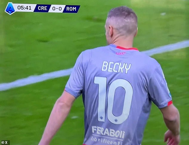 Jamie Vardy wore his wife Rebekah's nickname on the back of his Cremonese shirt on Sunday
