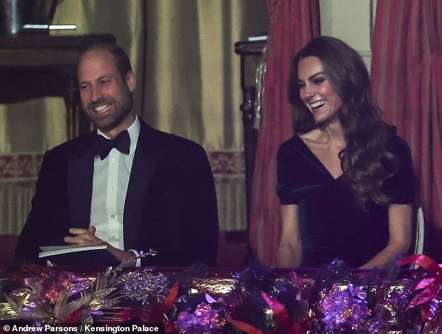 Kate and William are seen laughing during the Royal Variety Performance at the Royal Albert Hall