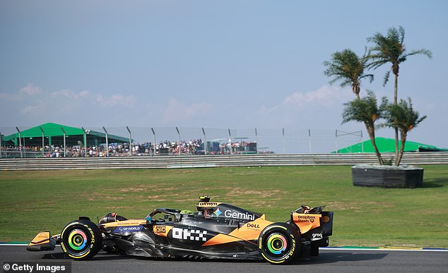 Norris' McLaren was fasted in front of packed stands at Interlagos on a fine Sao Paulo day