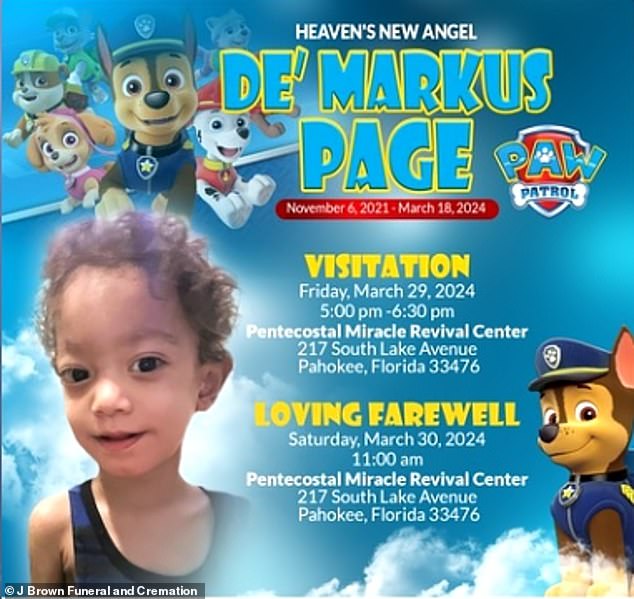 De'Markus Jeremiah Page, reportedly died from being administered 10 times the proper amount of medicine at Shands Hospital at the University of Florida on March 3, 2024