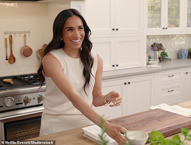 Although Meghan has secured various business deals, including with Netflix for her show (pictured), With Love, Meghan, Andrews believes a hospitality venture might land her in the billionaire club