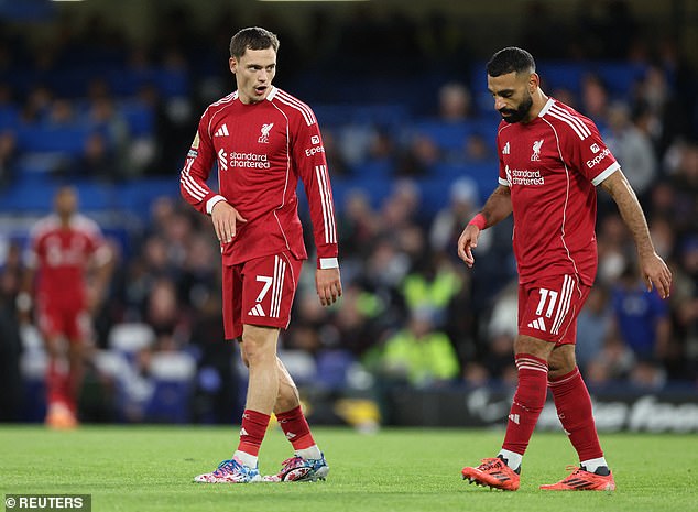 Florian Wirtz's (left) slow Liverpool start is being blamed on Mohamed Salah by German media
