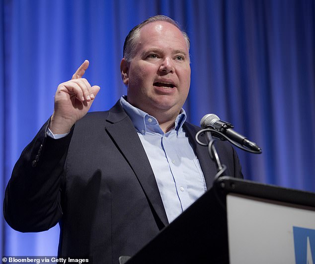 Frontier Airlines CEO Barry Biffle (pictured in 2016) is recommending that travelers purchase a 'backup ticket' on a different airline in case their flight gets canceled or delayed