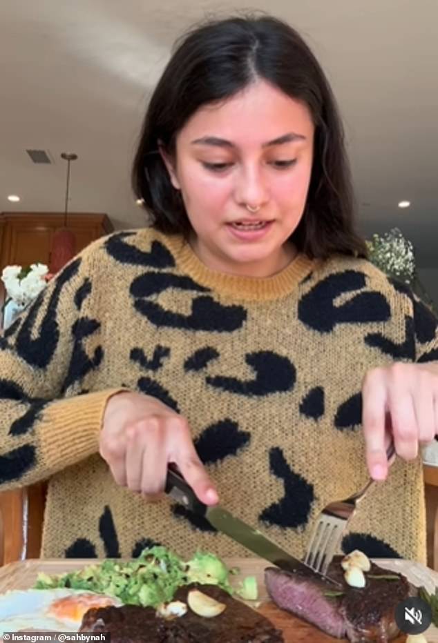 A lifelong vegetarian (pictured) has shared the moment she tried steak for the first time - and revealed her very surprising verdict