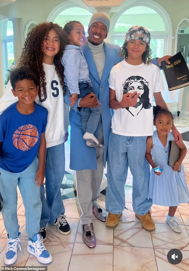 Mariah Carey and Nick Cannon's daughter Monroe made a rare comment about his nine younger children with five different babymamas (pictured June 15)
