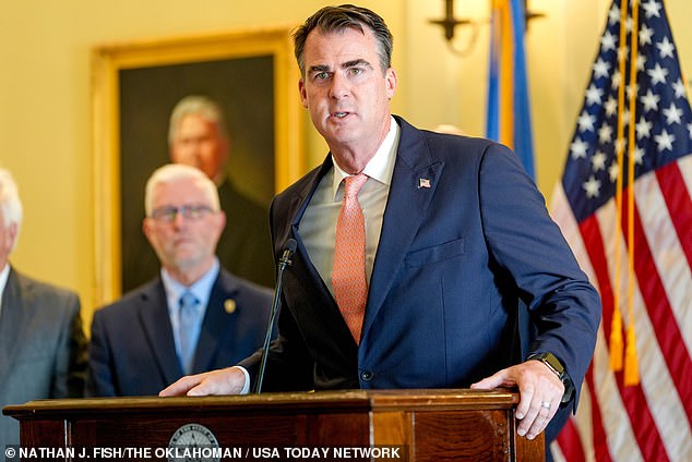 Oklahoma Governor Kevin Stitt (pictured) commuted Wood's sentence to life in prison without the possibility of parole at the last minute