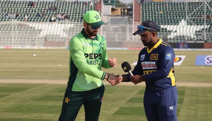 Pakistan stand-in captain Salman Ali Agha and Sri Lankan skipper Charith Asalanka present for toss of second ODI of three-match series at the Rawalpindi Cricket Stadium on November 14, 2025. — PCB