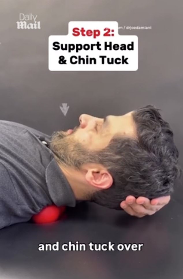 To combat the issue he suggested first lying on the ground, before placing a soft double massage ball on your back ¿ in line with your chin