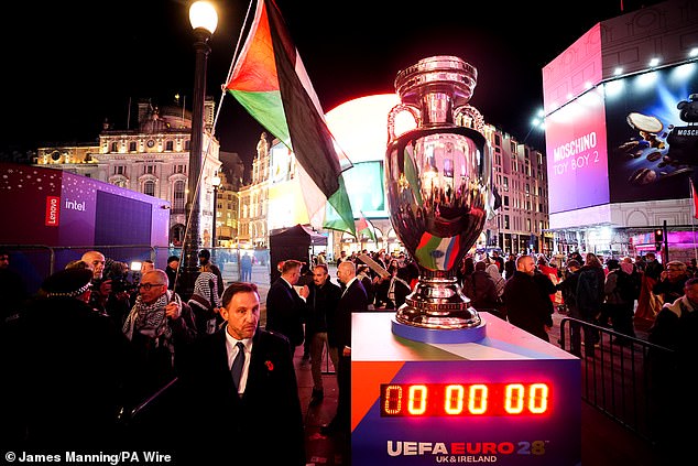 A pro-Palestine group has gatecrashed UEFA's official launch event for Euro 2028 in London