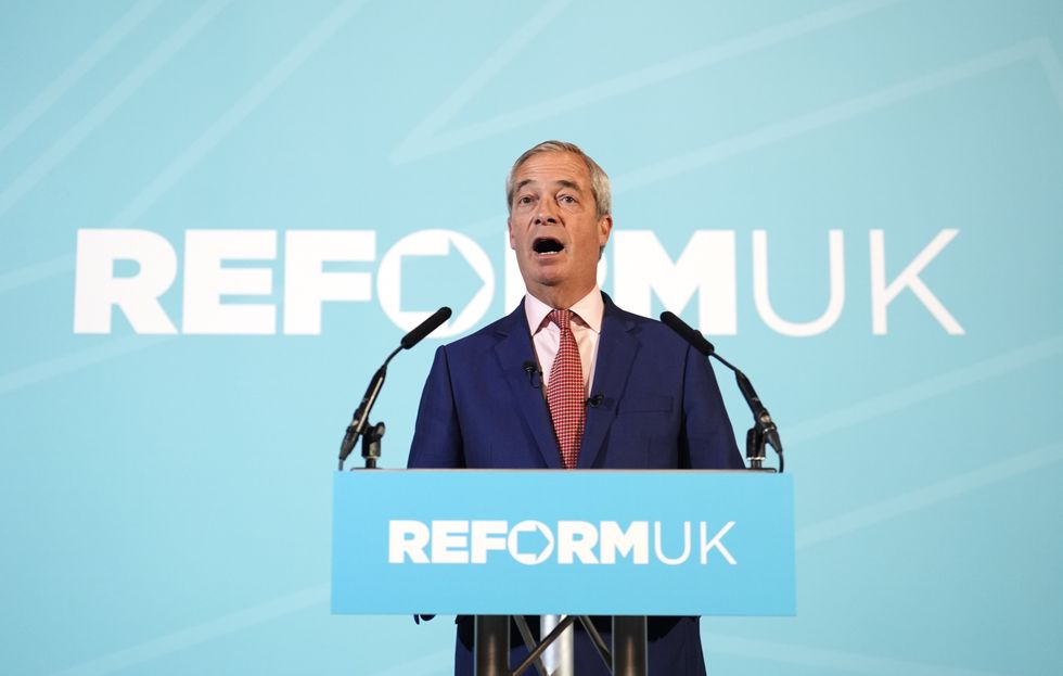 Nigel Farage speaking at Reform UK conference