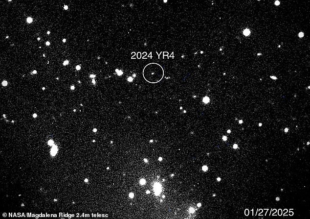 2024 YR4 (pictured) was spotted in December 2024 and set alarm bells ringing as it reached the highest chances of hitting Earth of any known asteroid. Now, experts are concerned that it will hit the moon