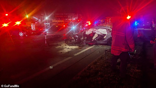 Authorities believe Johen Perez-Ventura was driving under the influence when he swerved over the center lane and hit an oncoming car head-on. The aftermath of the crash is pictured