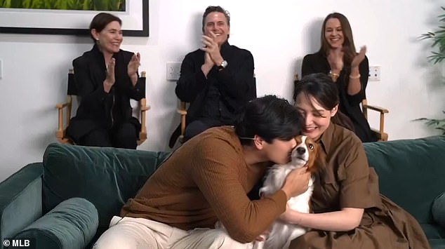 Many fans were surprised to see Ohtani rush to kiss his dog, Decoy, rather than his wife