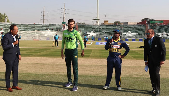 Pakistan captain Shaheen Shah Afridi and Sri Lankas Charith Asalanka present for toss of first ODI at Rawalpindi Cricket Stadium on November 11, 2025. — PCB