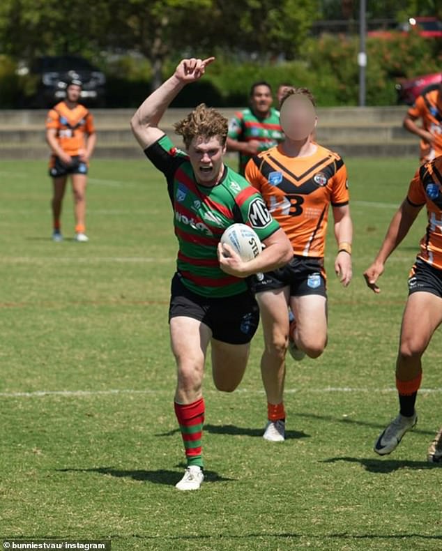 Johannes Logan is pictured as he was about to score a try for South Sydney. News of his death has left the rugby league community in shock