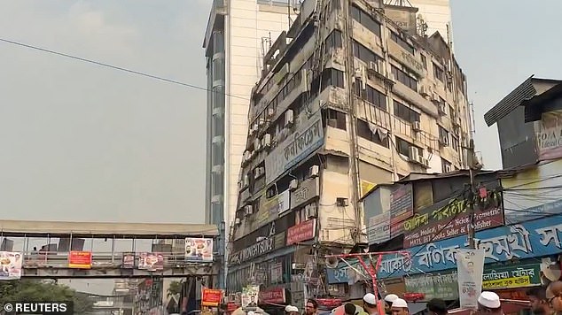 Footage posted on social media showed how a building was left tilted by the tremors in Dhaka on Friday
