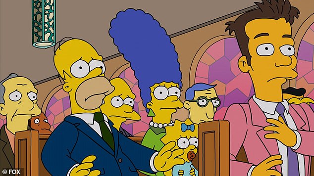 The Simpsons revealed its latest longtime character to kick the bucket on its most recent episode; The Simpsons family are pictured on Season 37, episode 7, titled Sashes to Sashes
