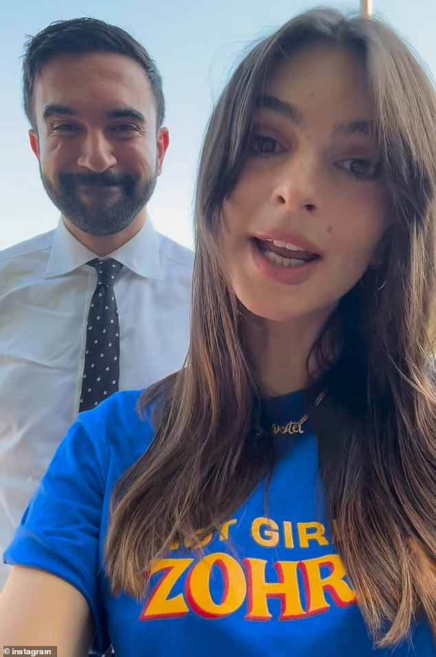 Female supporters such as supermodel Emily Ratajkowski donning 'Hot Girls For Zohran' T-shirts (pictured) can't have hurt either