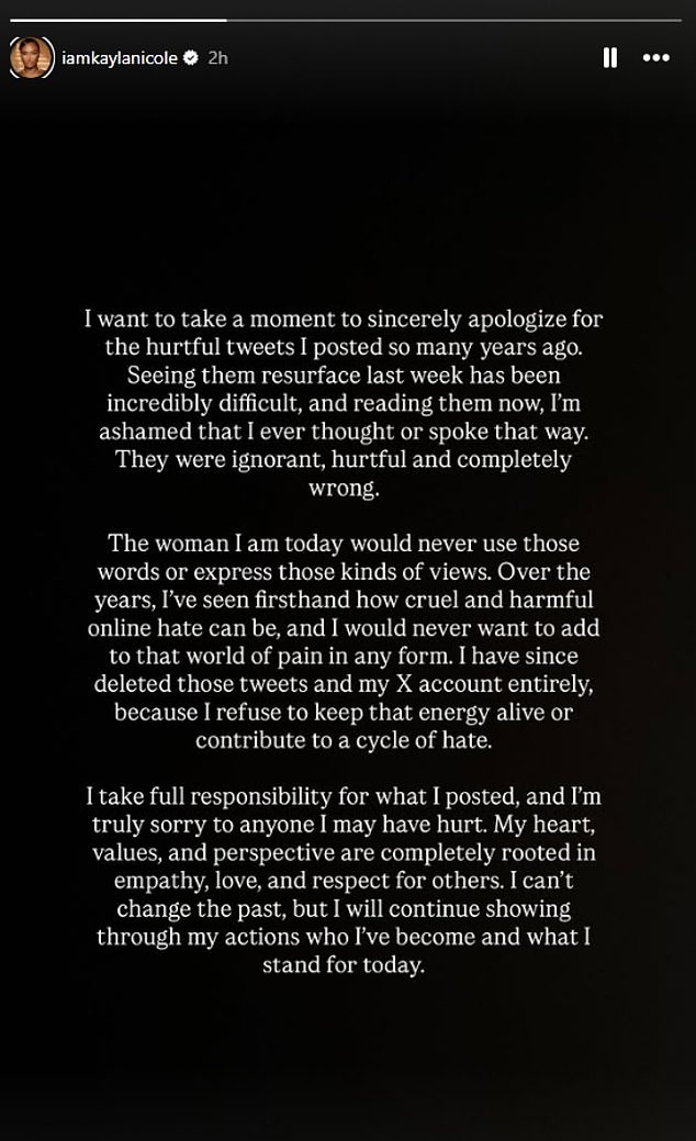 She posted a lengthy Instagram story  apologizing for her words on Thursday