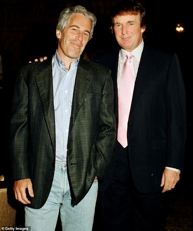 Jeffrey Epstein and Donald Trump at the Mar-a-Lago Club in Palm Beach, Florida, in 1997
