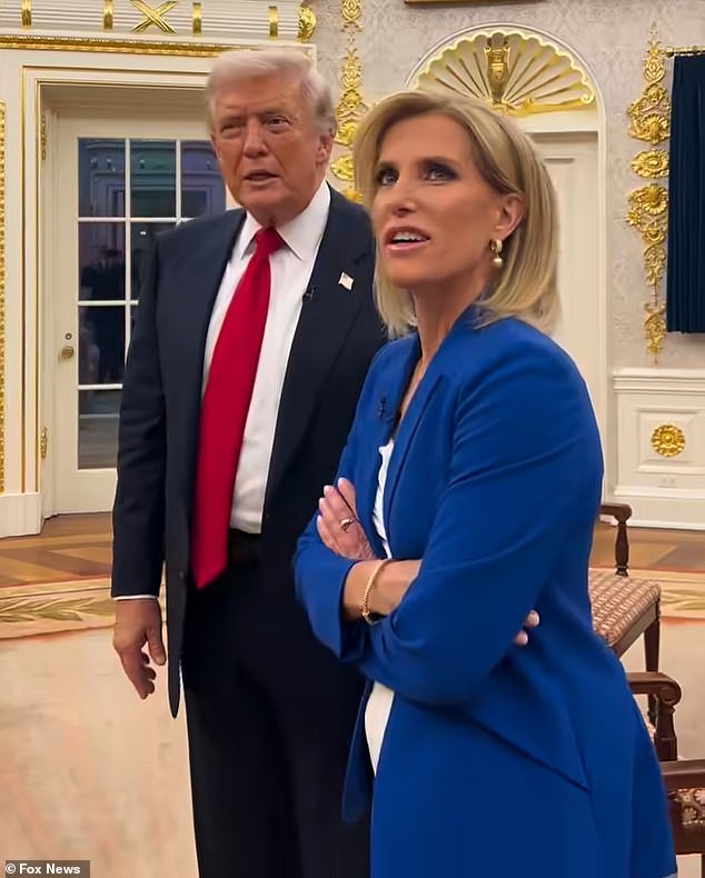 Trump and Laura Ingraham of Fox News inside his newly redecorated Oval Office
