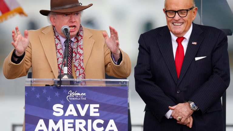 Lawyer John Eastman and Rudy Giuliani on 6 January 2021. Pic: Reuters