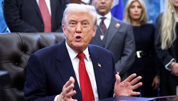 US President Donald Trump speaks, during the swearing-in ceremony for Sergio Gor as US Ambassador to India, at the White House in Washington, DC, US, November 10, 2025. — Reuters