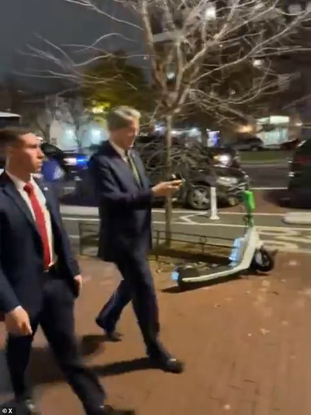 Treasury Secretary Scott Bessent arrived to the popular Republican hangout Butterworth's on Thursday evening as protestors screamed anti-Trump slogans outside