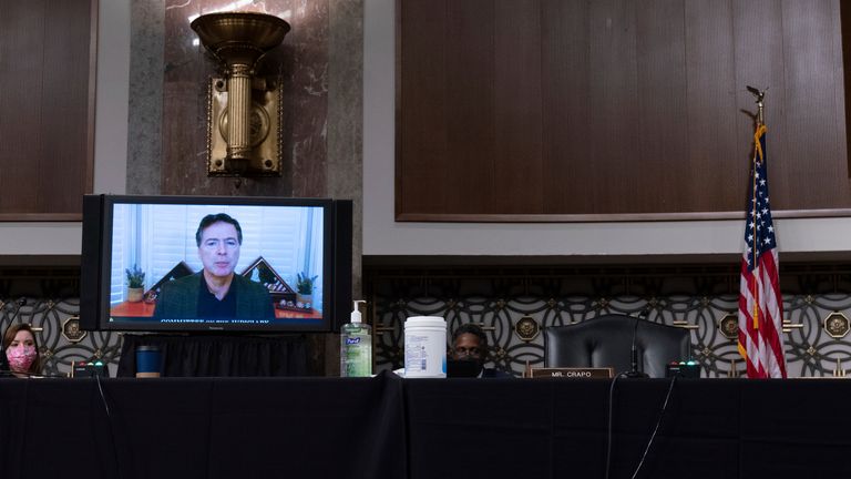 James Comey testified remotely before the Senate Judiciary Committee in September 2020. Pic: AP                    