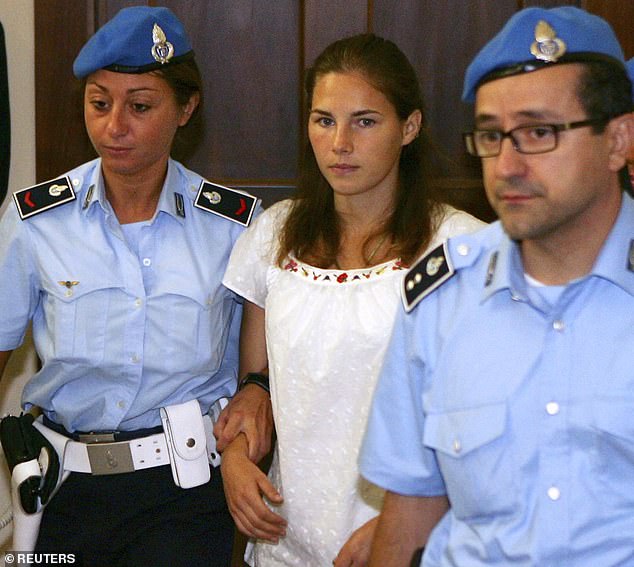 American student Amanda Knox, pictured at court in Italy 2008, was eventually exonerated