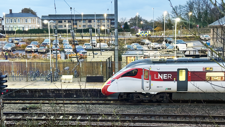 The LNER train remained in Huntingdon station on Saturday morning following the attack