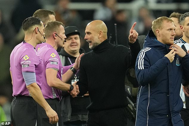 Pep Guardiola went straight to the match officials after Manchester City's defeat at Newcastle