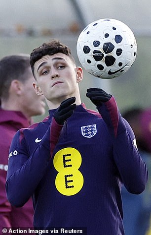 Foden during England training on Wednesday
