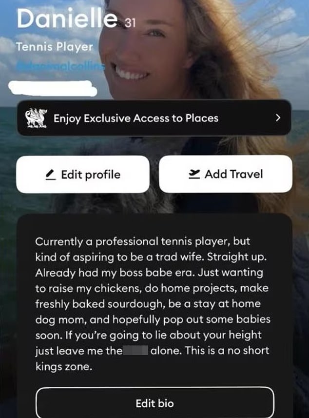 Collins has made no secret of her desire to stand down from tennis and start a family with the right person