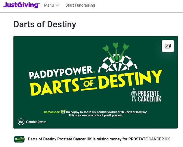 Fans can claim their board by showing they have donated to the betting company's Darts of Destiny JustGiving page