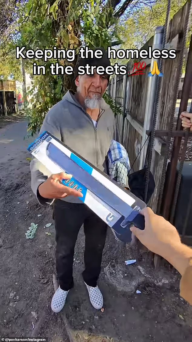 Castillo handed out machetes to homeless people in a video he shared on Thanksgiving