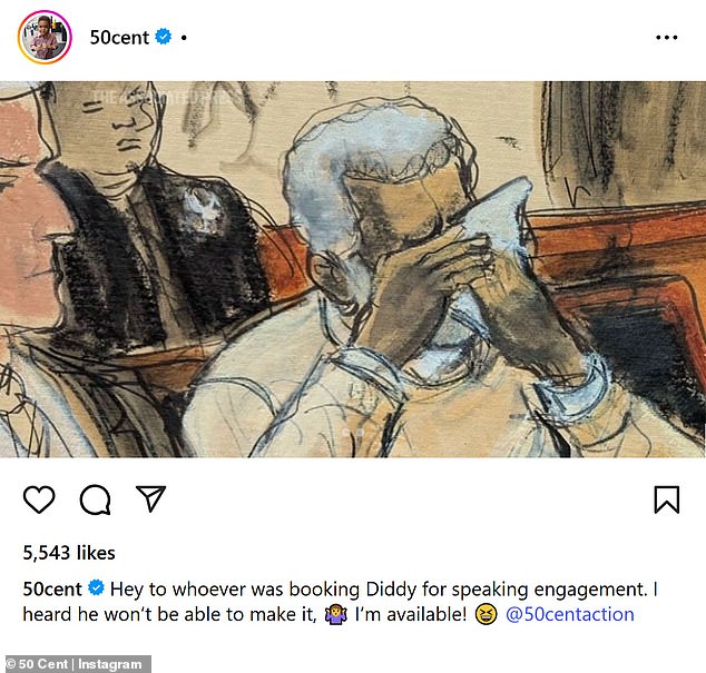 After it emerged the shamed rapper had booked a speaking engagement in Miami in hopes he would be freed, 50 Cent weighed in on the sentence