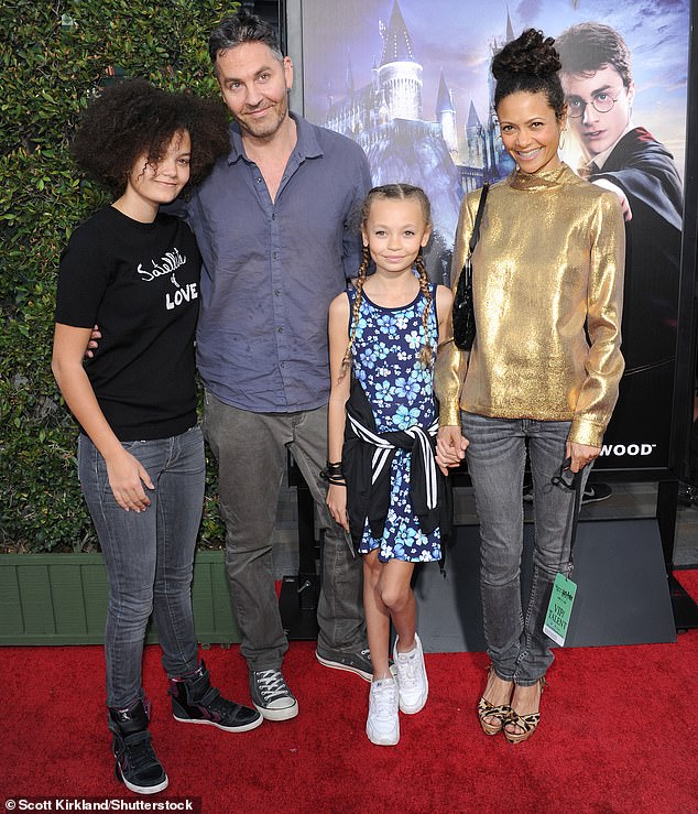 Ripley, Ol, Nico and Thandiwe are pictured at the opening of The Wizarding World of Harry Potter opening at Universal Studios in LA in 2016