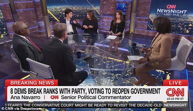 Dylan spoke at a roundtable of the network's reporters discussing the Senate passing a funding bill to reopen the government