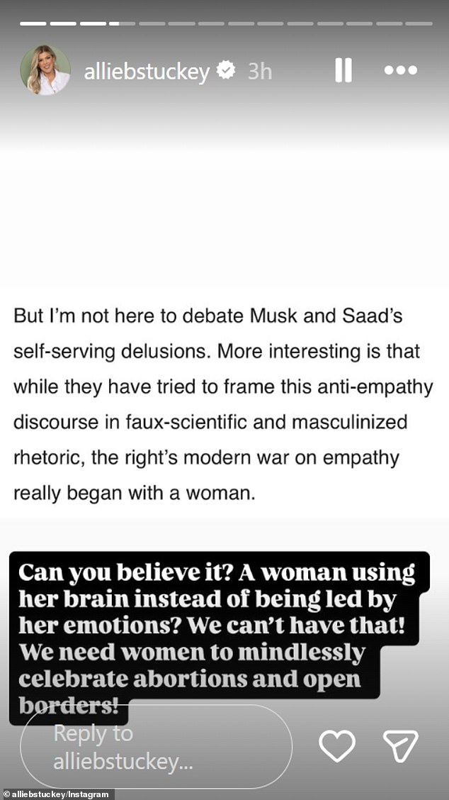 Stuckey reacted to the article on her Instagram story on Monday