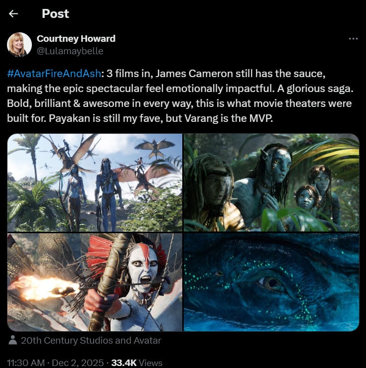 Critics share verdict on Avatar: Fire and Ash