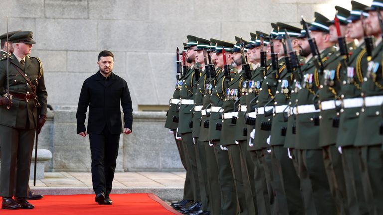 President Zelenskyy had a guard of honour in Dublin. Pic: Reuters