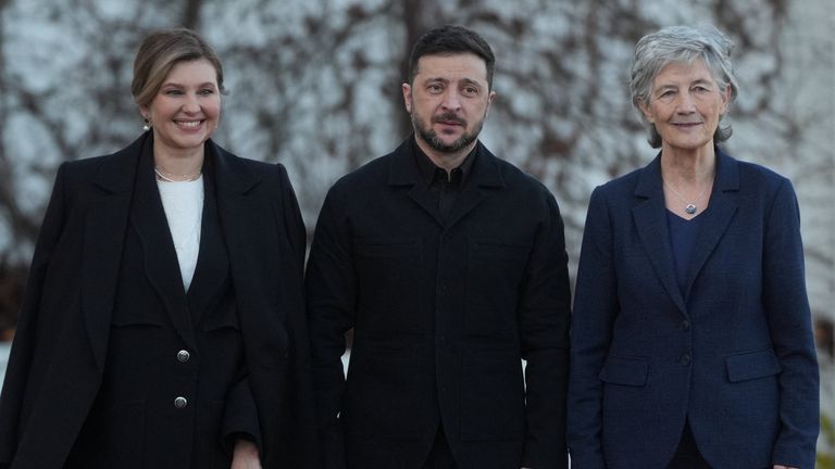 President Zelenskyy, his wife Olena, and Irish President Catherine Connolly. Pic: Reuters