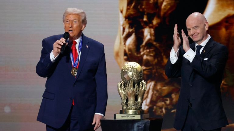 US President Donald Trump and FIFA President Gianni Infantino. Pic: Reuters