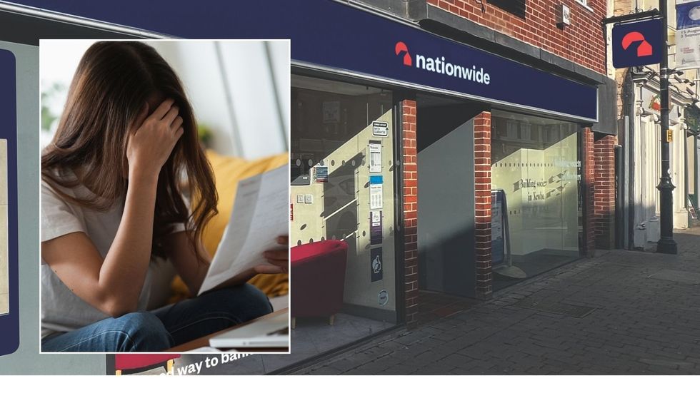 Nationwide branch and woman in shock