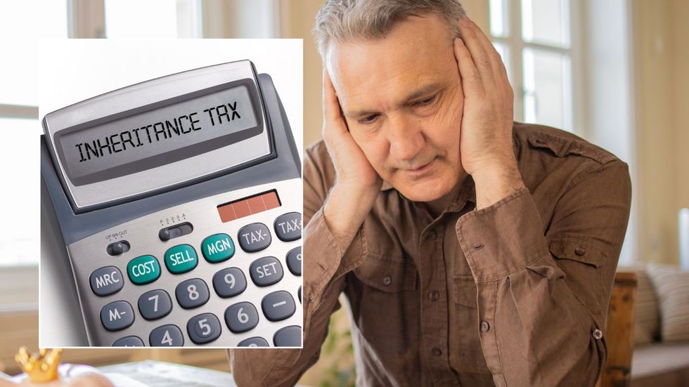 Older man worried and inheritance tax sign