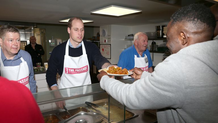 Prince William joins volunteers during a visit to homelessness charity The Passage in 2019. File pic: PA