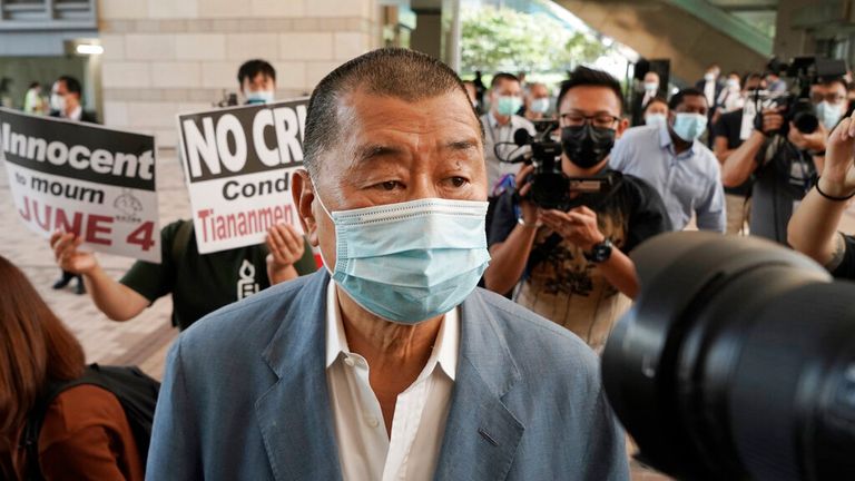 Lai arriving at court in 2020. Pic: AP
